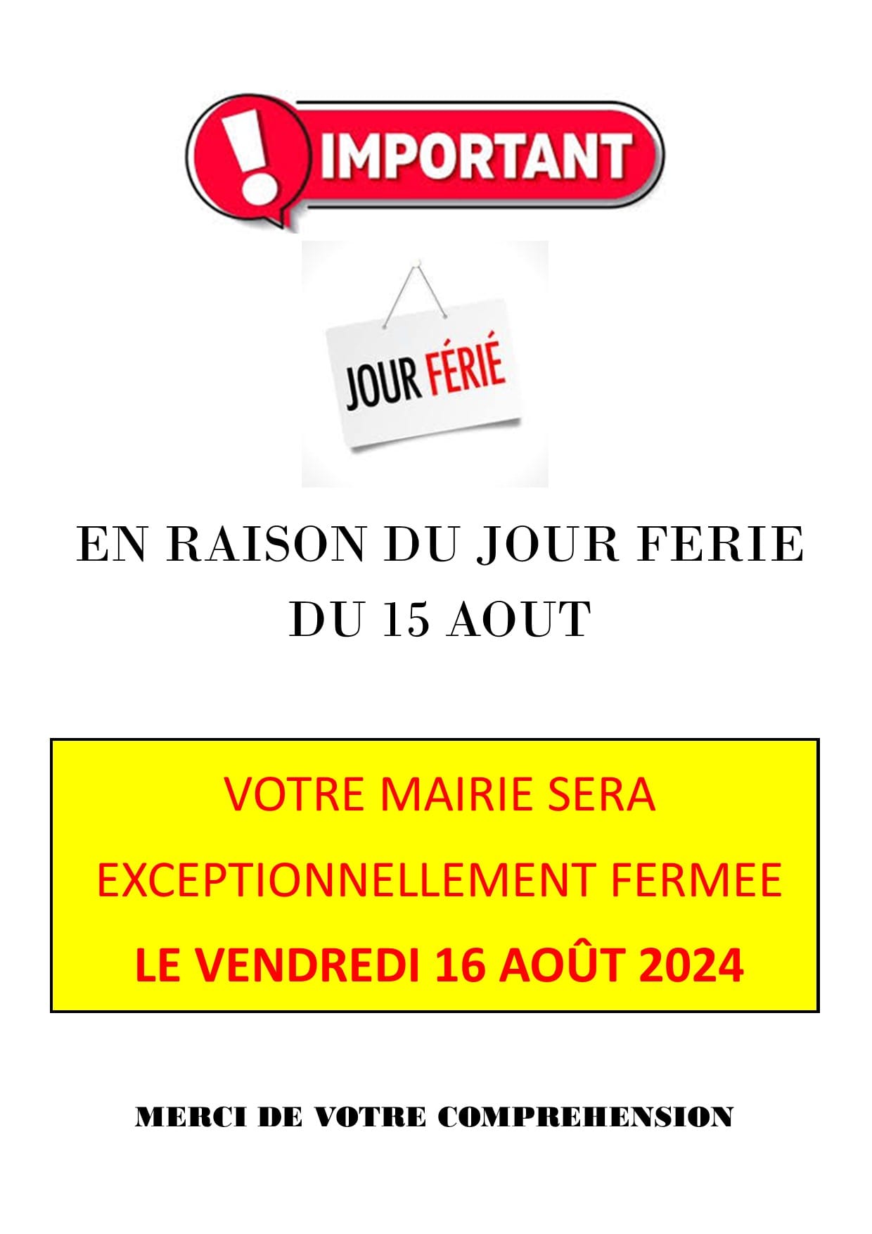 Fermeture exceptionnelle de la mairie